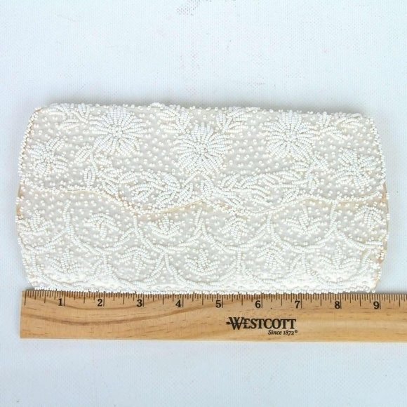 Vintage ADG Fashion Imports Evening Beaded Cream/Ivory Clutch Purse Formal - Picture 4 of 8
